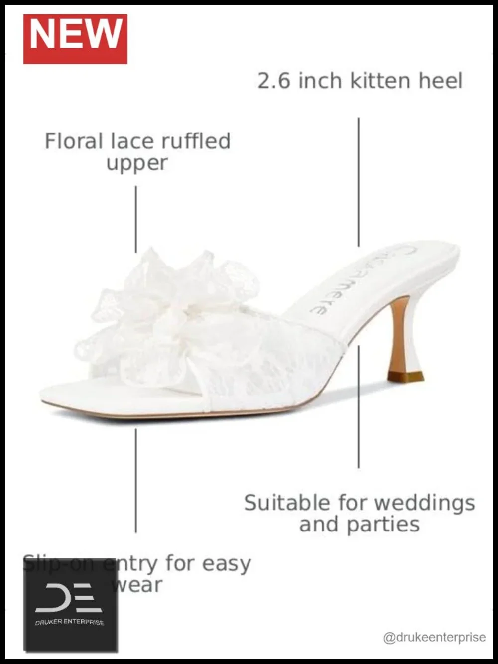 Floral Lace Mesh Kitten Heel Sandals Slip On Square Toe Mules Bridal Wedding